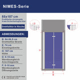 Falttür Dusche Drehfalttür in Nische Duschtür Glas Nischentür faltbar Breite 70 75 80 85 90 95 100 120 cm Höhe 187 cm Wandausgleich 15 mm & 10 mm