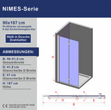 Duschwand Glas faltbar Walkin begehbare Dusche mit Falttür Duschabtrennung Glasduschwand aus Sicherheitsglas (ESG) 5 mm Höhe 187 cm