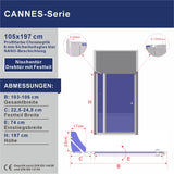 Duschtüren Nischen rahmenlos Pendeltür Dusche NANO-Beschichtung mit Festteil Duschregalen Höhe 197 cm Wandausgleich 20 mm & 10 mm
