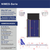 Duschtür mit Festteil Falttür Drehfalttür mit festem Seitenteil Echtglas 6 mm NANO-Beschichtung Höhe 197 cm Wandausgleich 15 mm & 10 mm
