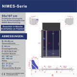 Faltbare Duschtür in Nische Nischentür Dusche Falttür mit Festteil und Eckregalen 6 mm ESG Nano Echtglas Höhe 197 cm Wandausgleich 20 mm & 20 mm