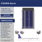 AQUABATOS COORS-Serie Pendeltür in Nische mit Festteil und Eckregale 6mm Echtglas mit Nano Beschichtung Höhe 197cm