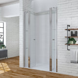120 - 160 cm Duschtür Glas Pendeltür Dusche Duschabtrennung mit Festteilen und Duschablagen aus Sicherheitsglas 6mm