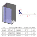 Walk-in Duschglas 85 90 95 105 115 cm Duschabtrennung Duschwand Glas Ebenerdige Dusche Duschtür mit Festteil und Eckregalen Drehtür Schwingtür Sicherheitsglas 6 mm