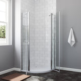 Duschkabine Viertelkreis 90 x 90 x 195 cm Runddusche mit Pendeltüren Duschtüren an Festteilen Eckregale Duschablage