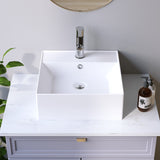 Waschbecken aus Keramik Eckig 40 x 40 cm Aufsatzwaschbecken für Waschtisch Unterschrank Waschplatz Hängewaschbecken Weiß mit Hahnloch Überlauf