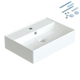 Waschbecken aus Keramik Eckig 50 x 35 cm Aufsatzwaschbecken für Waschtisch Unterschrank Waschplatz Hängewaschbecken Weiß mit Hahnloch Überlauf