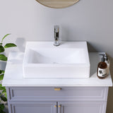 Waschbecken aus Keramik Eckig 45 x 33 cm Aufsatzwaschbecken für Waschtisch Unterschrank Waschplatz Handwaschbecken Weiß