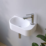 Waschbecken Keramik Waschtisch Hängewaschbecken klein Handwaschbecken Weiß Oval 40 x 21 cm Badezimmer Gäste WC Hahnloch Rechts