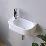 Waschbecken Keramik Waschtisch Hängewaschbecken klein Handwaschbecken Weiß Oval 40 x 21 cm Badezimmer Gäste WC Hahnloch Links