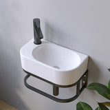 Waschbecken Keramik Waschtisch Hängewaschbecken klein Handwaschbecken Weiß Oval 40 x 21 cm Badezimmer Gäste WC Hahnloch Links