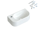 Waschbecken Keramik Waschtisch Hängewaschbecken klein Handwaschbecken Weiß Oval 40 x 21 cm Badezimmer Gäste WC Hahnloch Links