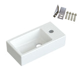 Waschbecken Keramik Waschtisch Hängewaschbecken klein Handwaschbecken Weiß Eckig 40 x 20 cm Badezimmer Gäste WC Hahnloch Rechts
