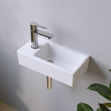 Waschbecken Keramik Waschtisch Hängewaschbecken klein Handwaschbecken Weiß Eckig 40 x 20 cm Badezimmer Gäste WC Hahnloch Links