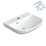 Waschbecken aus Keramik 44 x 36 cm Waschtisch Hängewaschbecken Halbrund Ovales Handwaschbecken Weiß Badezimmer Gäste WC mit Hahnloch Überlauf
