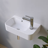 Waschbecken Keramik Waschtisch Hängewaschbecken klein Handwaschbecken Weiß Eckig 45 x 27 cm Badezimmer Gäste WC | Hahnloch Rechts | Überlauf | Stockschrauben | OHNE Wasserhahn | OHNE Ablaufventil