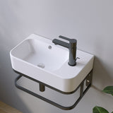 Waschbecken Keramik Waschtisch Hängewaschbecken klein Handwaschbecken Weiß Eckig 45 x 27 cm Badezimmer Gäste WC | Hahnloch Rechts | Überlauf | Stockschrauben | OHNE Wasserhahn | OHNE Ablaufventil
