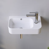 Waschbecken Keramik Waschtisch Hängewaschbecken klein Handwaschbecken Weiß Eckig 45 x 27 cm Badezimmer Gäste WC | Hahnloch Rechts | Überlauf | Stockschrauben | OHNE Wasserhahn | OHNE Ablaufventil