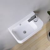 Waschbecken Keramik Waschtisch Hängewaschbecken klein Handwaschbecken Weiß Eckig 45 x 27 cm Badezimmer Gäste WC | Hahnloch Rechts | Überlauf | Stockschrauben | OHNE Wasserhahn | OHNE Ablaufventil