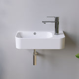 Waschbecken Keramik Waschtisch Hängewaschbecken klein Handwaschbecken Weiß Eckig 45 x 27 cm Badezimmer Gäste WC | Hahnloch Rechts | Überlauf | Stockschrauben | OHNE Wasserhahn | OHNE Ablaufventil