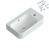 Waschbecken Keramik Waschtisch Hängewaschbecken klein Handwaschbecken Weiß Eckig 45 x 27 cm Badezimmer Gäste WC | Hahnloch Rechts | Überlauf | Stockschrauben | OHNE Wasserhahn | OHNE Ablaufventil
