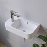 Waschbecken Keramik Waschtisch Hängewaschbecken klein Handwaschbecken Weiß Eckig 45 x 27 cm Badezimmer Gäste WC | Hahnloch Links | Überlauf | Stockschrauben | OHNE Wasserhahn | OHNE Ablaufventil