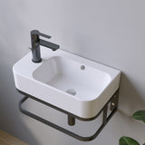 Waschbecken Keramik Waschtisch Hängewaschbecken klein Handwaschbecken Weiß Eckig 45 x 27 cm Badezimmer Gäste WC | Hahnloch Links | Überlauf | Stockschrauben | OHNE Wasserhahn | OHNE Ablaufventil