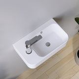 Waschbecken Keramik Waschtisch Hängewaschbecken klein Handwaschbecken Weiß Eckig 45 x 27 cm Badezimmer Gäste WC | Hahnloch Links | Überlauf | Stockschrauben | OHNE Wasserhahn | OHNE Ablaufventil