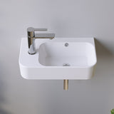 Waschbecken Keramik Waschtisch Hängewaschbecken klein Handwaschbecken Weiß Eckig 45 x 27 cm Badezimmer Gäste WC | Hahnloch Links | Überlauf | Stockschrauben | OHNE Wasserhahn | OHNE Ablaufventil