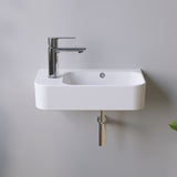 Waschbecken Keramik Waschtisch Hängewaschbecken klein Handwaschbecken Weiß Eckig 45 x 27 cm Badezimmer Gäste WC | Hahnloch Links | Überlauf | Stockschrauben | OHNE Wasserhahn | OHNE Ablaufventil