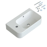 Waschbecken Keramik Waschtisch Hängewaschbecken klein Handwaschbecken Weiß Eckig 45 x 27 cm Badezimmer Gäste WC | Hahnloch Links | Überlauf | Stockschrauben | OHNE Wasserhahn | OHNE Ablaufventil