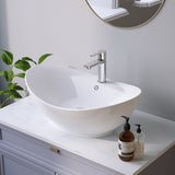 Design-Waschbecken aus Keramik Weiß Oval 59 x 39 cm Aufsatzwaschbecken Moderner Waschtisch für Unterschrank Waschplatz Handwaschbecken | Hahnloch | Überlauf | OHNE Wasserhahn | OHNE Ablaufventil
