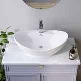 Design-Waschbecken aus Keramik Weiß Oval 59 x 39 cm Aufsatzwaschbecken Moderner Waschtisch für Unterschrank Waschplatz Handwaschbecken | Hahnloch | Überlauf | OHNE Wasserhahn | OHNE Ablaufventil