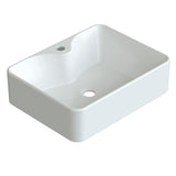Waschbecken aus Keramik Weiß Eckig 49 x 38 cm Aufsatzwaschbecken für Waschtisch Unterschrank Waschplatz Badezimmer Rechteckiger Handwaschbecken Waschschale mit Hahnloch | OHNE Überlauf