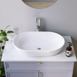 Design-Waschbecken Keramik Weiß Oval 60 x 42 cm Aufsatzwaschbecken Moderner Waschtisch für Unterschrank Waschplatz Badezimmer Handwaschbecken Aufsatzbecken Waschschale OHNE Hahnloch Überlauf