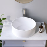 Rundes weißes Keramik Waschbecken Ø 40 cm Moderne Design Rund Aufsatzwaschbecken Waschtisch für Unterschrank Waschplatz Badezimmer Handwaschbecken Aufsatzbecken Waschschale OHNE Hahnloch Überlauf