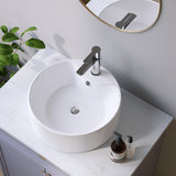 Rundes weißes Keramik Waschbecken Ø 40 cm Moderne Design Rund Aufsatzwaschbecken Waschtisch für Unterschrank Waschplatz Badezimmer Handwaschbecken Aufsatzbecken Waschschale mit Hahnloch Überlauf