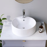 Rundes weißes Keramik Waschbecken Ø 40 cm Moderne Design Rund Aufsatzwaschbecken Waschtisch für Unterschrank Waschplatz Badezimmer Handwaschbecken Aufsatzbecken Waschschale mit Hahnloch Überlauf