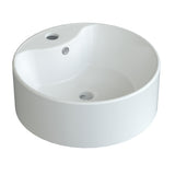 Rundes weißes Keramik Waschbecken Ø 40 cm Moderne Design Rund Aufsatzwaschbecken Waschtisch für Unterschrank Waschplatz Badezimmer Handwaschbecken Aufsatzbecken Waschschale mit Hahnloch Überlauf