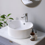 Rundes weißes Keramik Waschbecken Ø 40 cm Moderne Design Rund Aufsatzwaschbecken Waschtisch für Unterschrank Waschplatz Badezimmer Handwaschbecken Aufsatzbecken Waschschale mit Hahnloch Überlauf