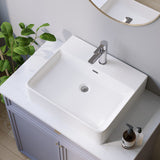 Waschbecken aus Keramik Weiß Eckig 50 x 42 cm Aufsatzwaschbecken für Waschtisch Unterschrank Waschplatz Hängewaschbecken Badezimmer Handwaschbecken Wandhängend Bad mit Hahnloch Überlauf Stockschrauben