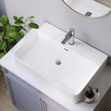 Waschbecken aus Keramik Weiß Eckig 60 x 42 cm Aufsatzwaschbecken für Waschtisch Unterschrank Waschplatz Hängewaschbecken Badezimmer Handwaschbecken Wandhängend Bad mit Hahnloch Überlauf Stockschrauben