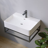 Waschbecken aus Keramik Weiß Eckig 60 x 42 cm Aufsatzwaschbecken für Waschtisch Unterschrank Waschplatz Hängewaschbecken Badezimmer Handwaschbecken Wandhängend Bad mit Hahnloch Überlauf Stockschrauben