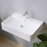 Waschbecken aus Keramik Weiß Eckig 60 x 42 cm Aufsatzwaschbecken für Waschtisch Unterschrank Waschplatz Hängewaschbecken Badezimmer Handwaschbecken Wandhängend Bad mit Hahnloch Überlauf Stockschrauben