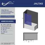 Duschabtrennung Duschwand Glas für Badewanne 120 x 140 cm mit Nano-Beschichtung