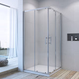 Duschkabine 100x90 x 185 cm Eckeinstieg Schiebetür Eckdusche aus Sicherheitsglas 5/6 mm matt silber Rahmen