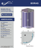 AQUABATOS BORAS-Serie Duschkabine Viertelkreis 80x80cm mit Schiebetüren 6mm ESG Glas Höhe 185cm