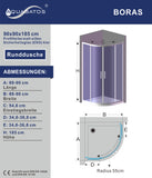 Duschkabine Viertelkreis mit Schiebetüren 6mm ESG Glas Höhe 185cm BORAS-Serie