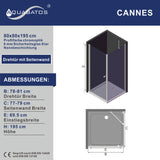 AQUABATOS CANNES-Serie Duschkabine Eckeinstieg 80 x 80 x 195 cm mit Drehtür und Seitenwand 6mm Echtglas mit Nano Beschichtung
