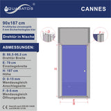 Duschtür Nische rahmenlos Pendeltür Dusche Drehtür Schwingtür Breite 70 75 80 90 100 cm Höhe 187 cm Wandausgleich 15 mm & 5 mm
